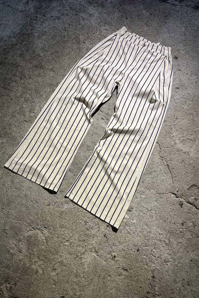 Lacivert Çizgili Bej Çift Pileli Baggy Pantolon - 2