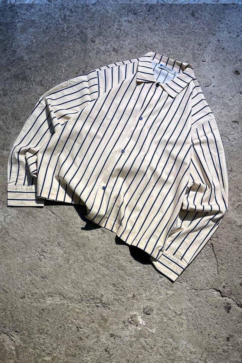 Lacivert Çizgili Bej Oversize Gömlek - 2