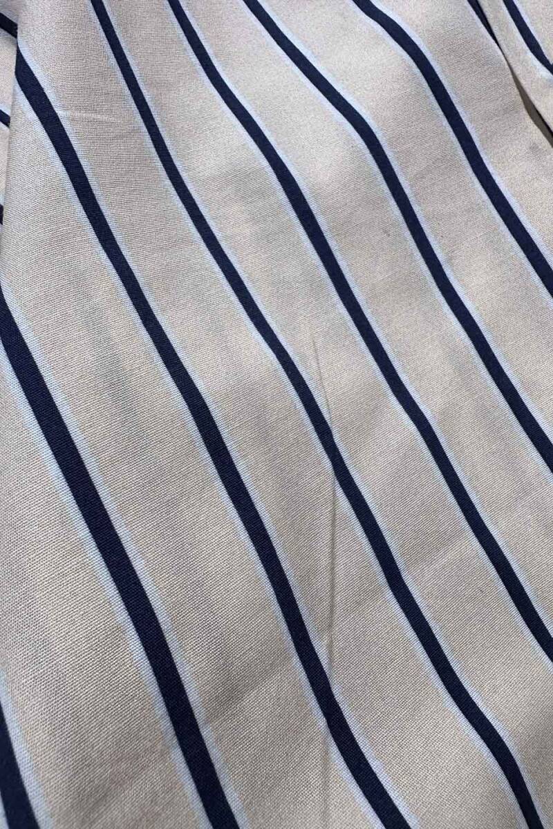 Lacivert Çizgili Bej Oversize Gömlek - 3