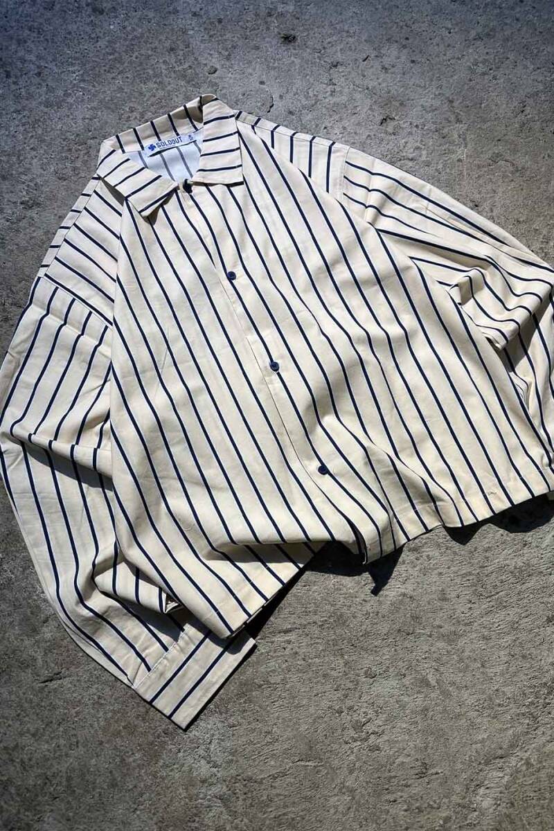 Lacivert Çizgili Bej Oversize Gömlek - 4