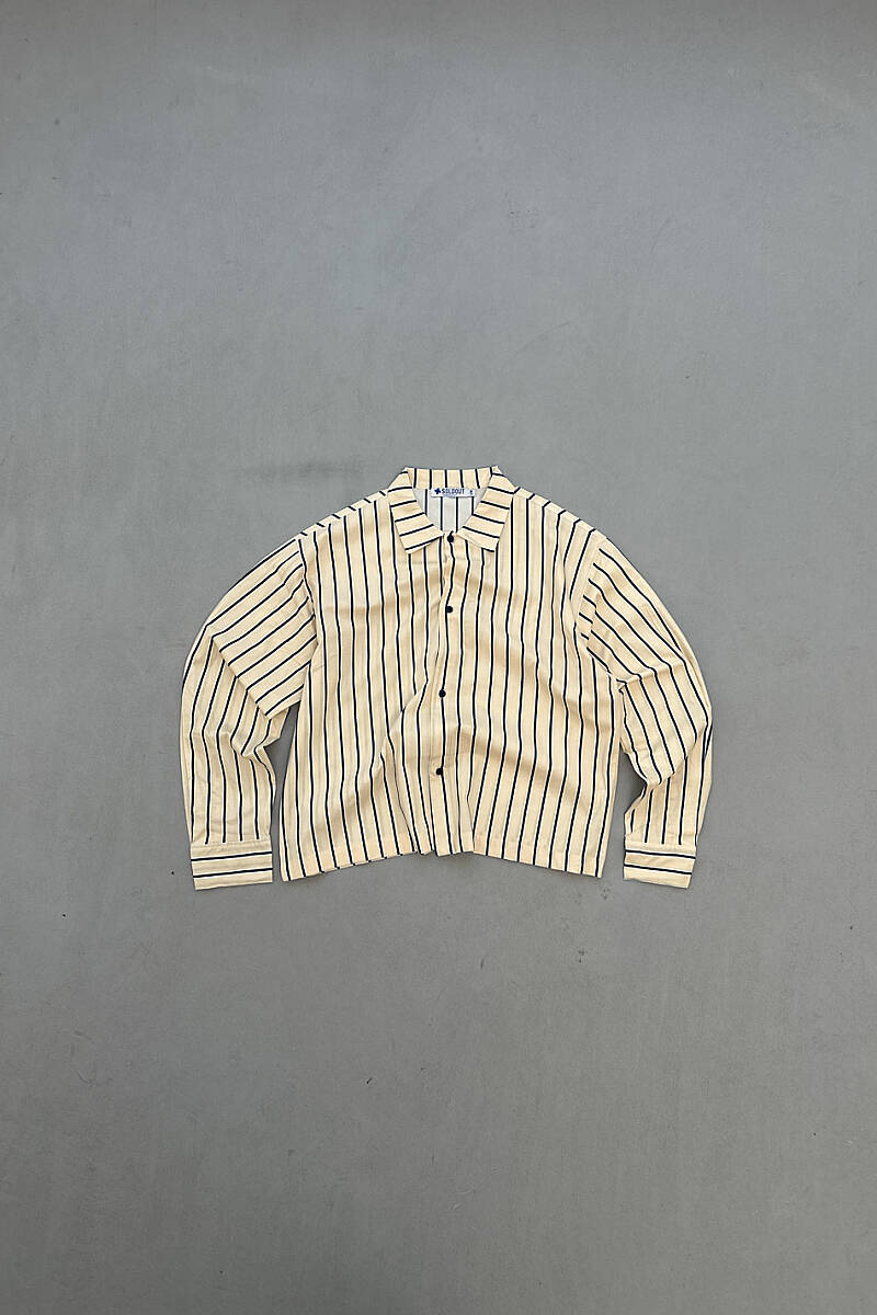 Lacivert Çizgili Bej Oversize Gömlek - SOLDOUT