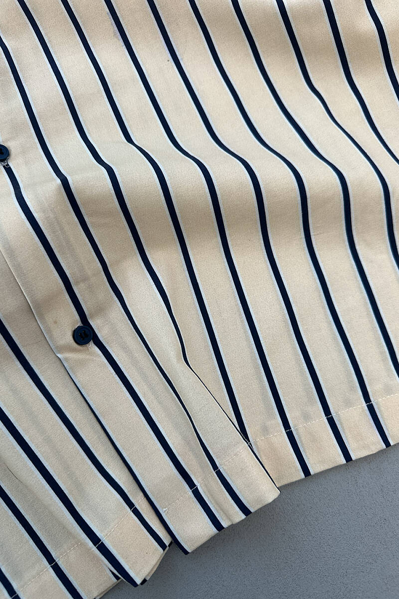 Lacivert Çizgili Bej Oversize Gömlek - 5