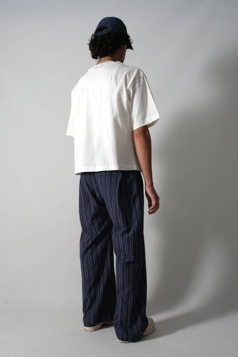 Lacivert Çizgili Çift Pileli Baggy Pantolon - 3