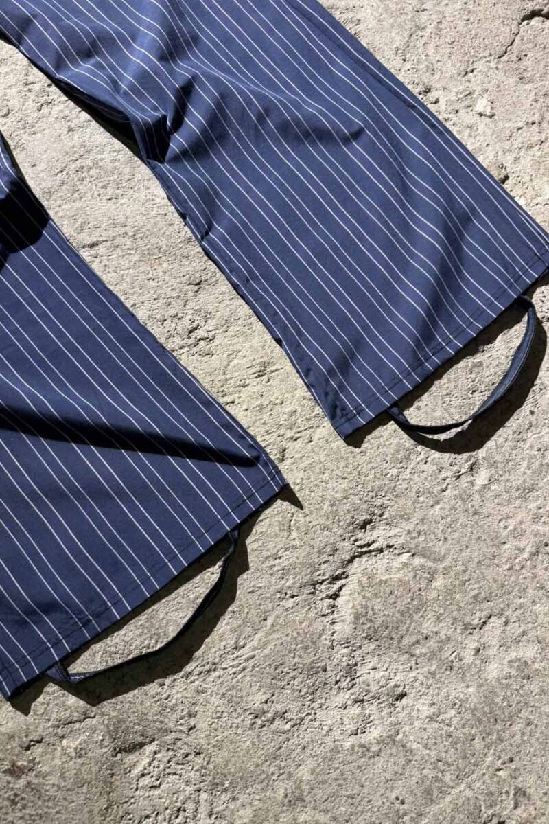 Lacivert Çizgili Çift Pileli Baggy Pantolon - 7