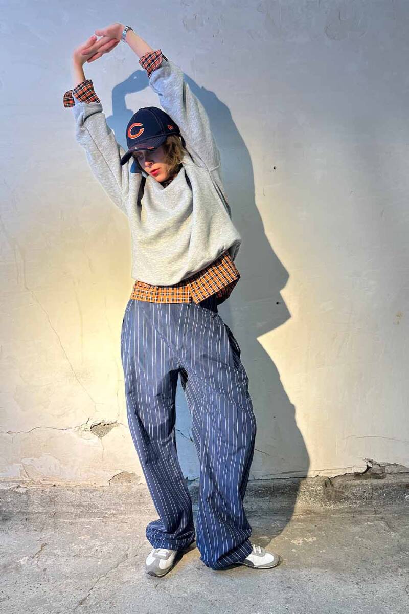 Lacivert Çizgili Çift Pileli Baggy Pantolon - 7