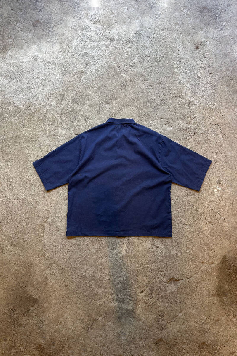 Lacivert Nep Yarım Kol Oversize Gömlek - 4