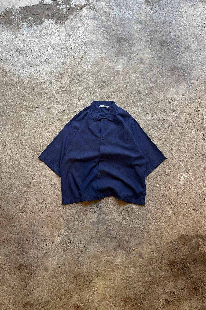 Lacivert Nep Yarım Kol Oversize Gömlek - SOLDOUT