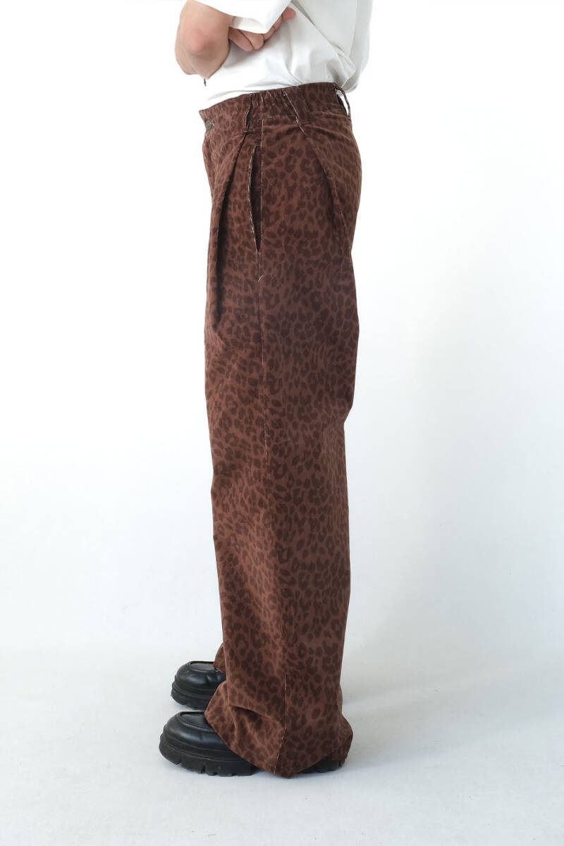 Leopar Çift Pileli Baggy Kadife Pantolon - 6