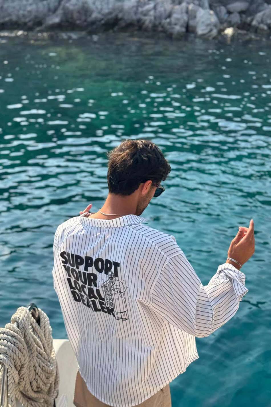 Local Dealer Baskılı İnce Siyah Çizgili Old Money Oversize Gömlek - SOLDOUT