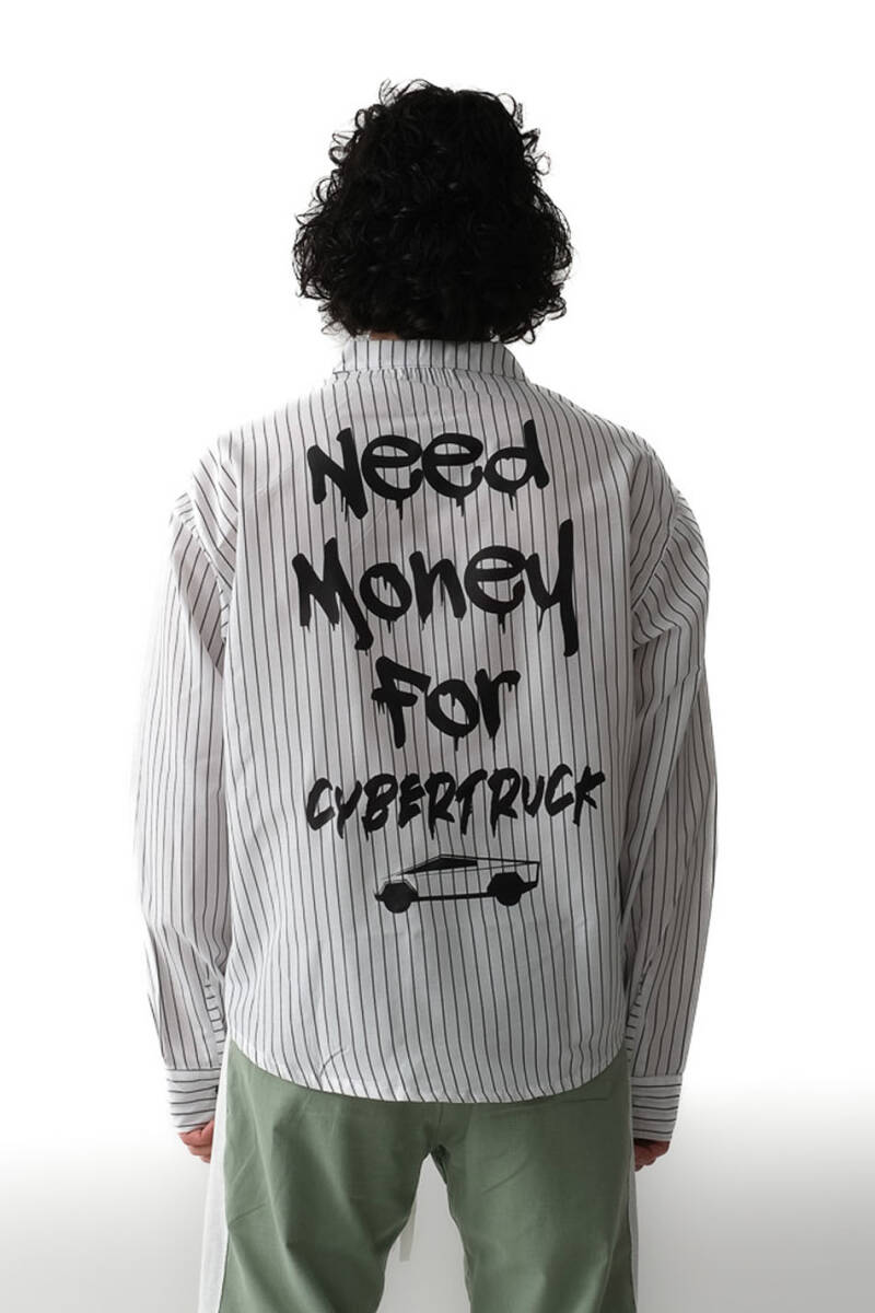Need Money For Cybertruck İnce Siyah Çizgili Oversize Gömlek - SOLDOUT