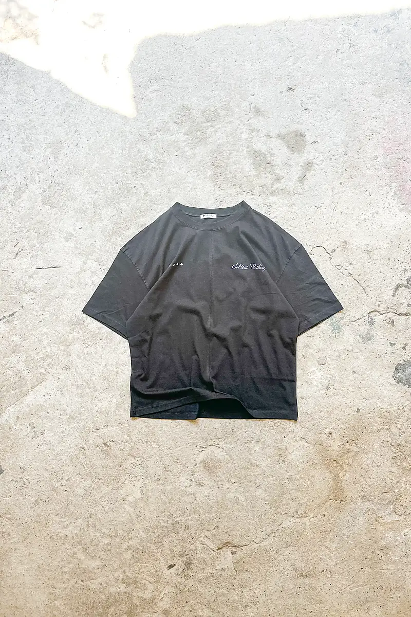 London Club Siyah Ortadan Dikişli Oversize Baskılı Tişört - 3