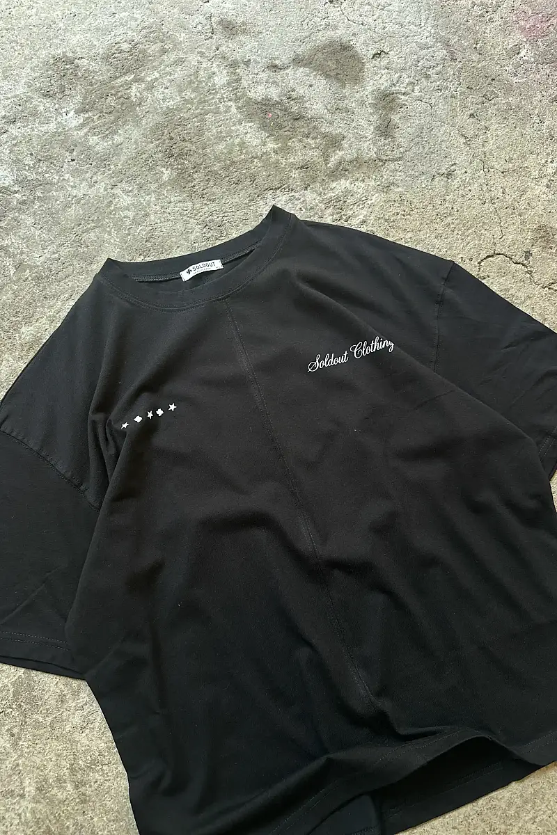 London Club Siyah Ortadan Dikişli Oversize Baskılı Tişört - 4