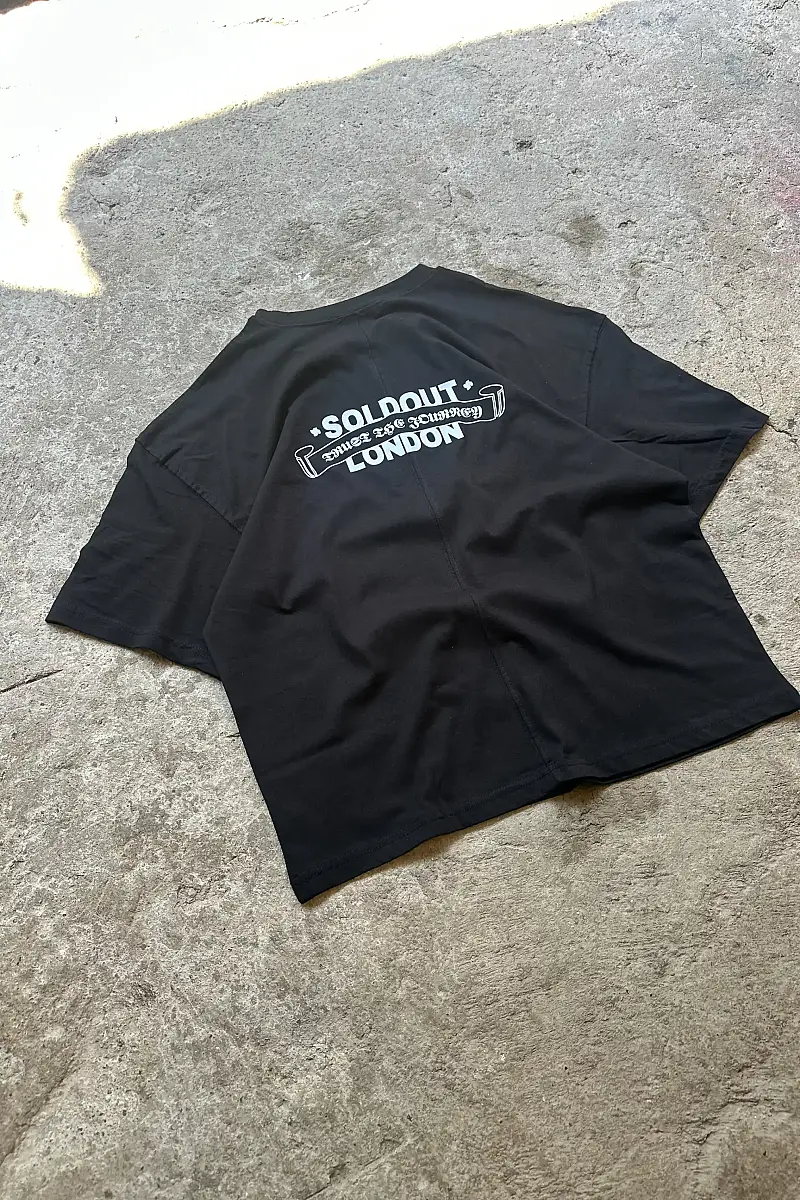 London Club Siyah Ortadan Dikişli Oversize Baskılı Tişört - 7