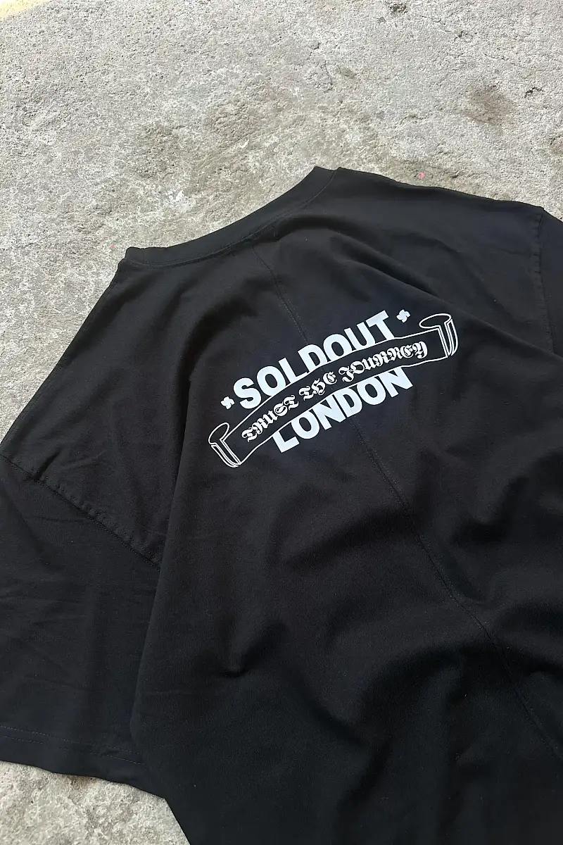 London Club Siyah Ortadan Dikişli Oversize Baskılı Tişört - 1