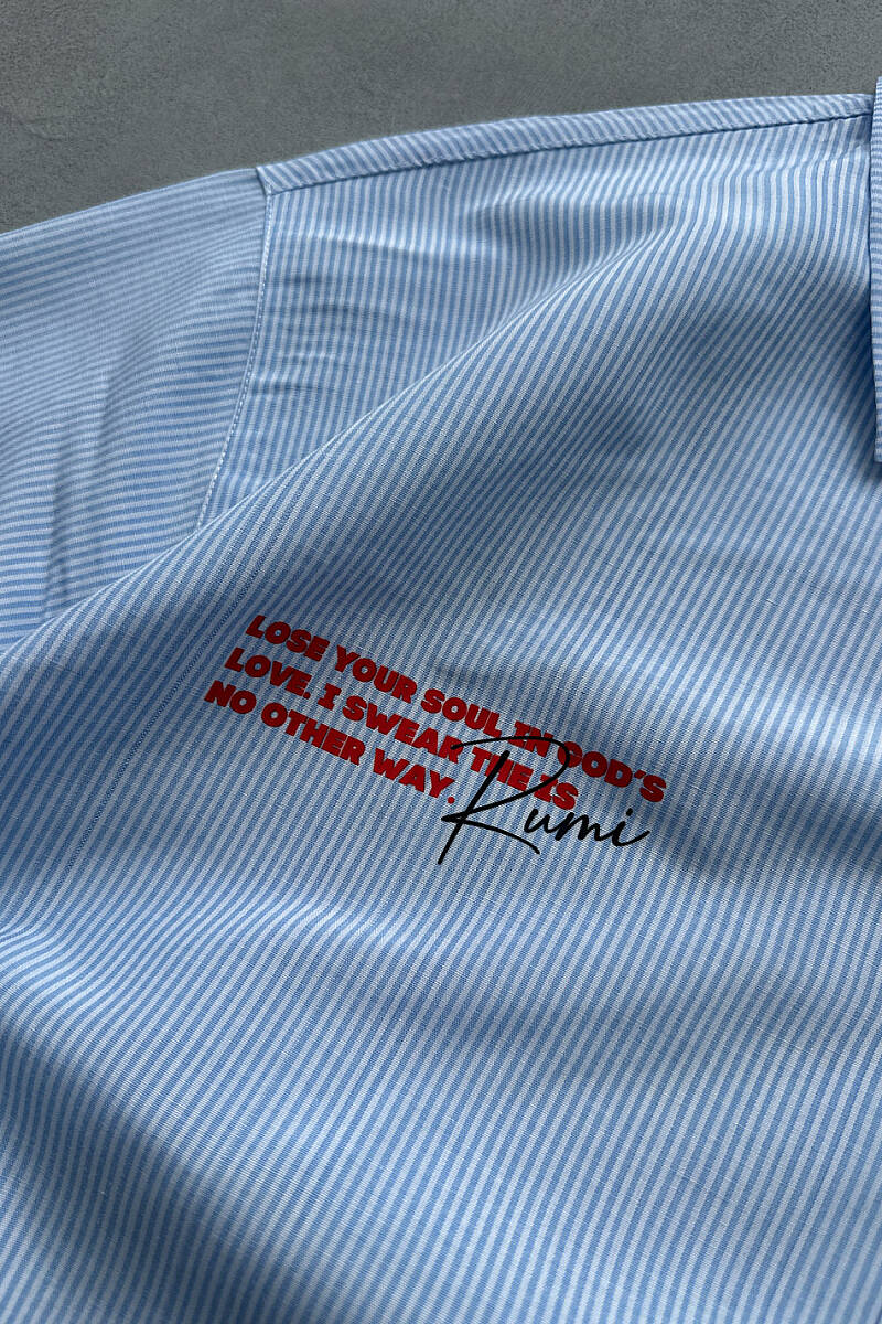 Lose Your Soul İnce Mavi Çizgili Boxy Fit Crop Gömlek - SOLDOUT (1)