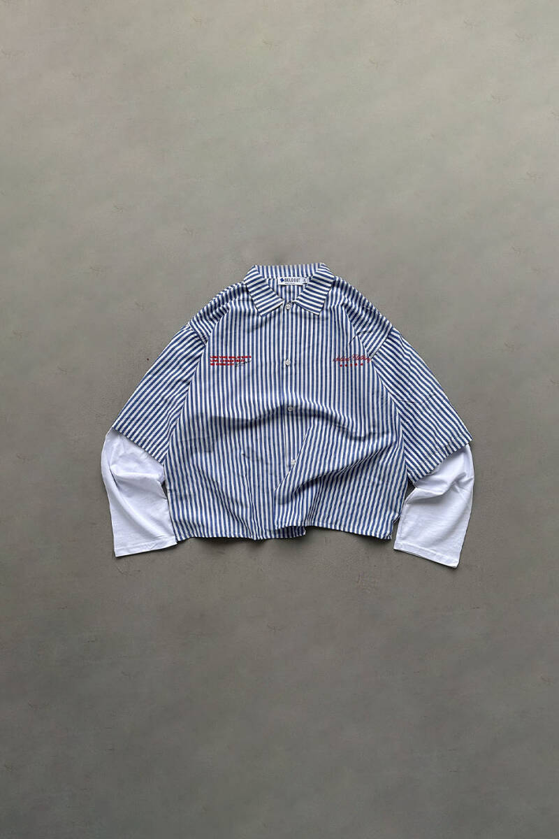 Lose Your Soul Mavi Çizgili Boxy Fit Layered Gömlek - SOLDOUT