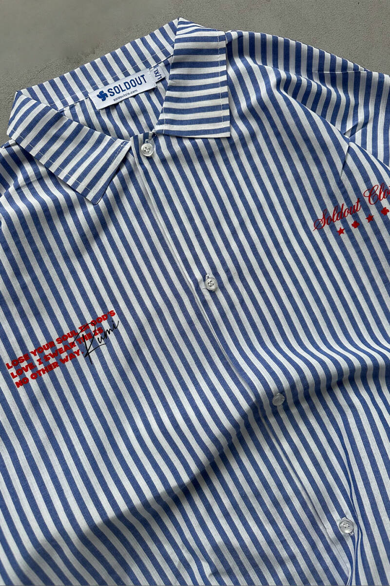 Lose Your Soul Mavi Çizgili Boxy Fit Layered Gömlek - SOLDOUT (1)