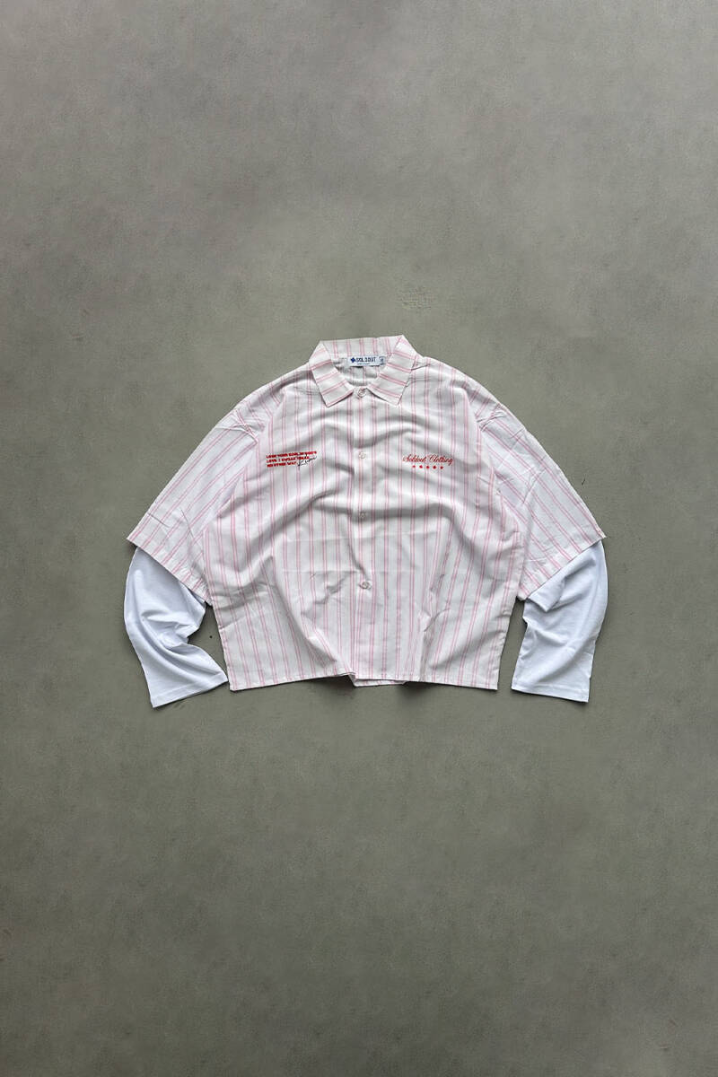 Lose Your Soul Pembe Çizgili Boxy Fit Layered Gömlek - SOLDOUT