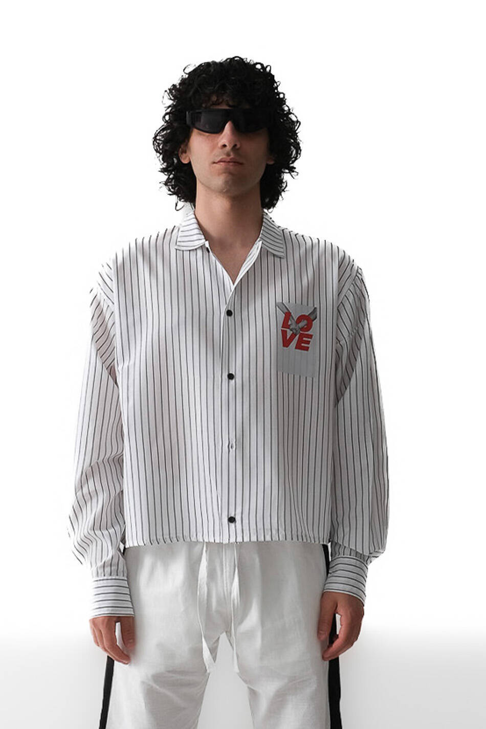 Love İnce Siyah Çizgili Old Money Boxy Fit Crop Gömlek - SOLDOUT