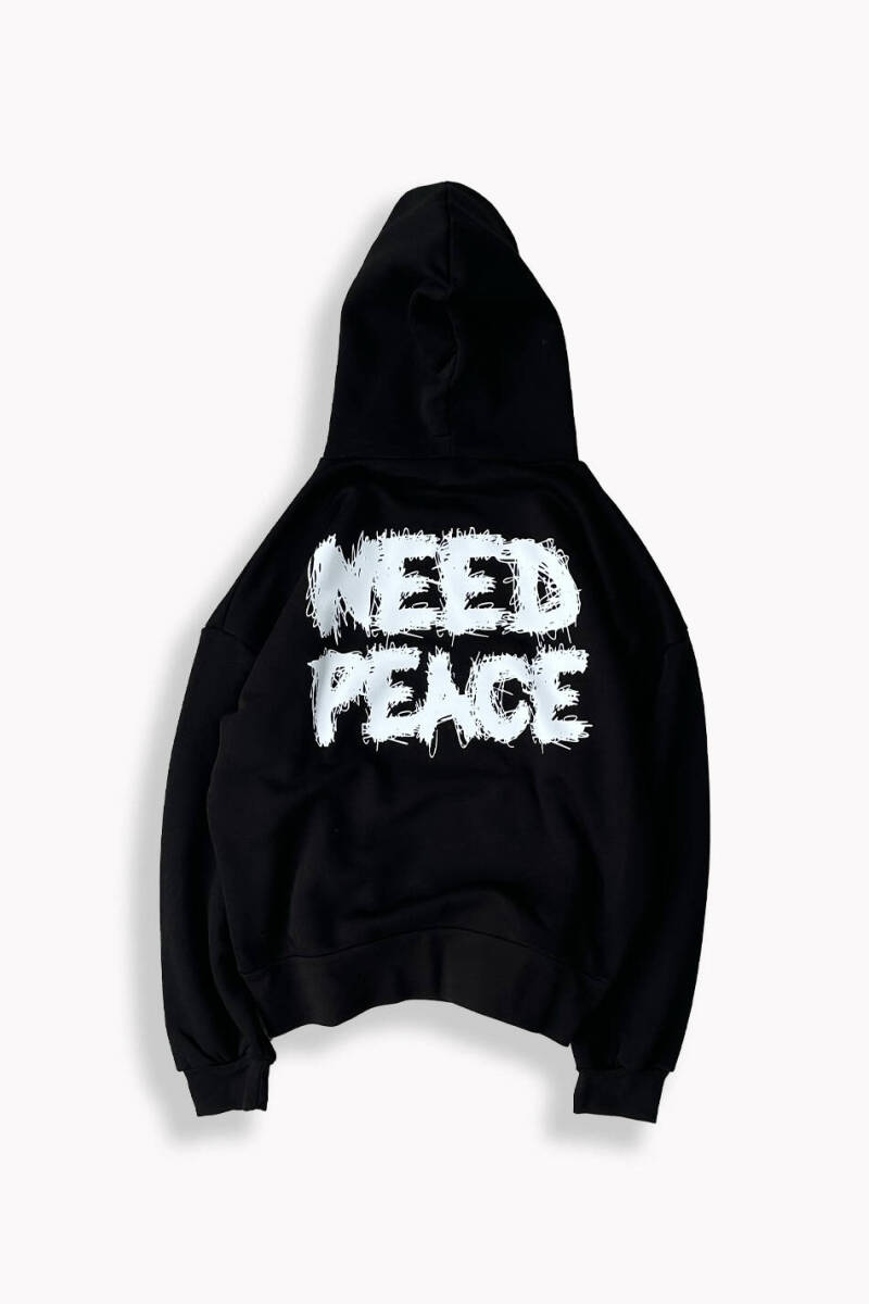 Need Peace Siyah Oversize Boxy Fit Hoodie - SOLDOUT