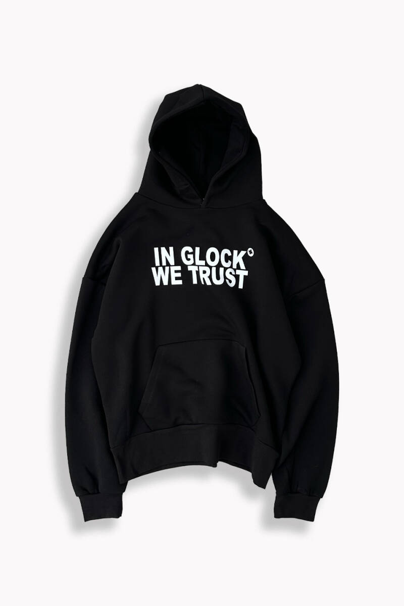 In Glock We Trust Sİyah Oversize Boxy Fit Hoodie - 5
