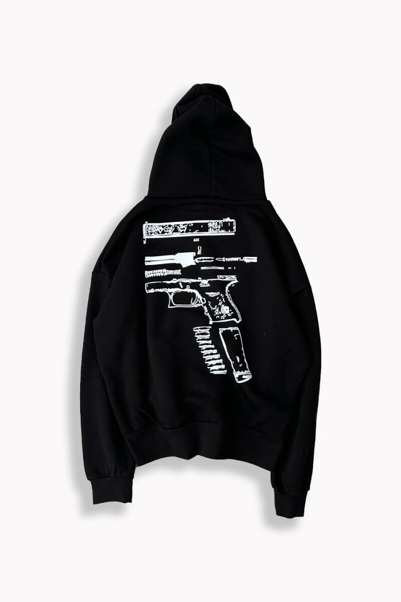 In Glock We Trust Sİyah Oversize Boxy Fit Hoodie - 7
