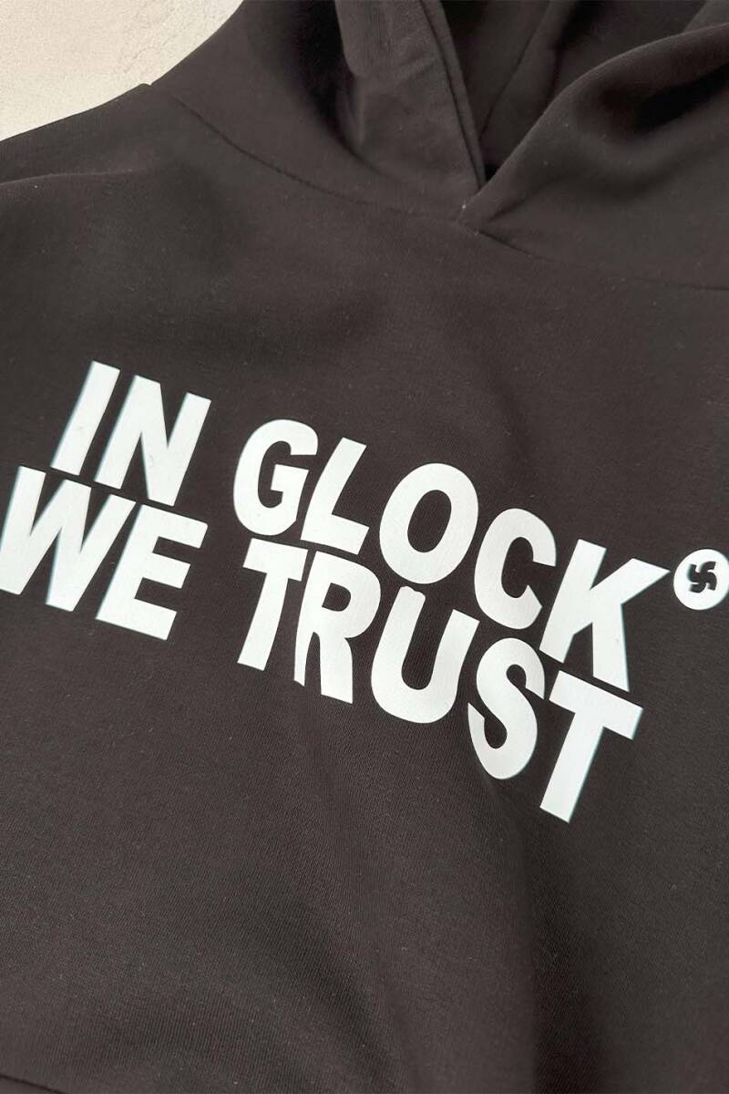 In Glock We Trust Sİyah Oversize Boxy Fit Hoodie - 8