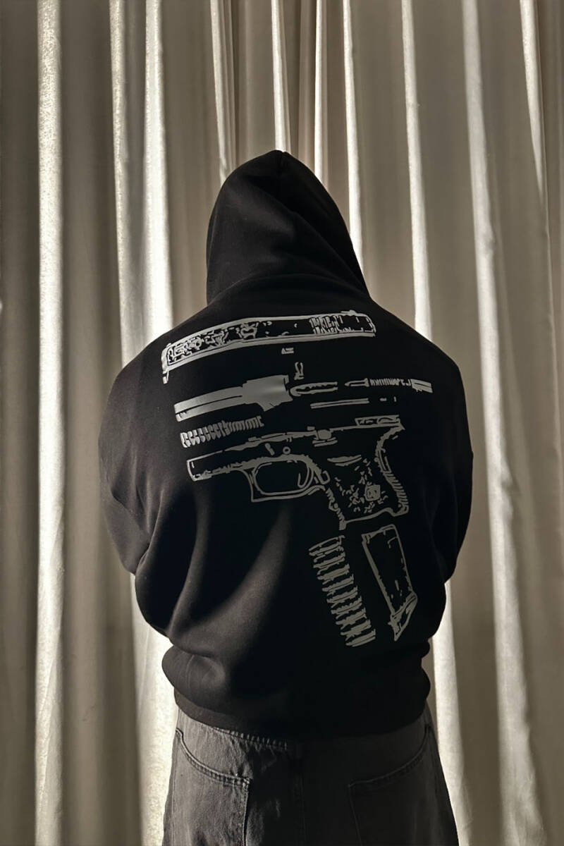In Glock We Trust Sİyah Oversize Boxy Fit Hoodie - 2