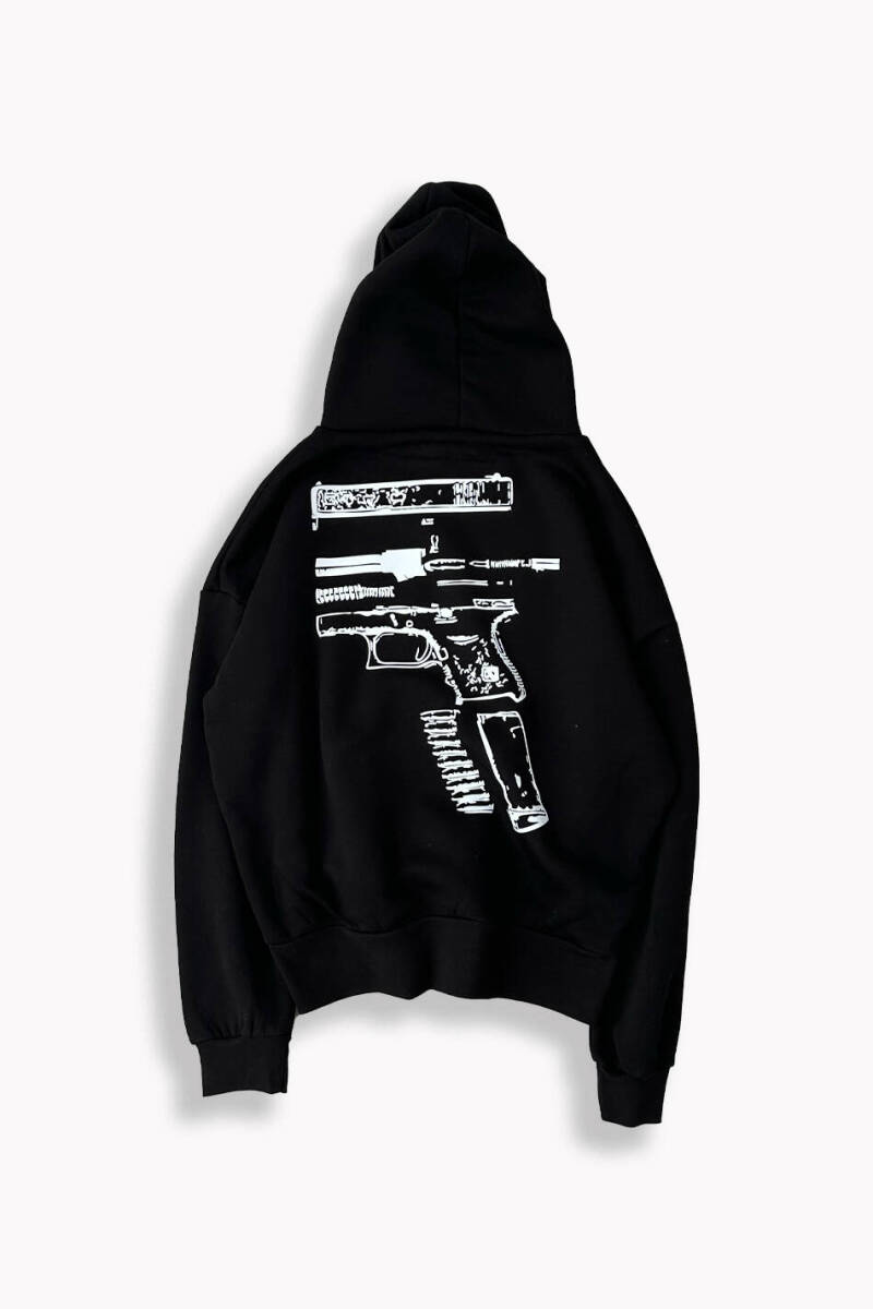 In Glock We Trust Siyah Oversize Boxy Fit Hoodie - 7