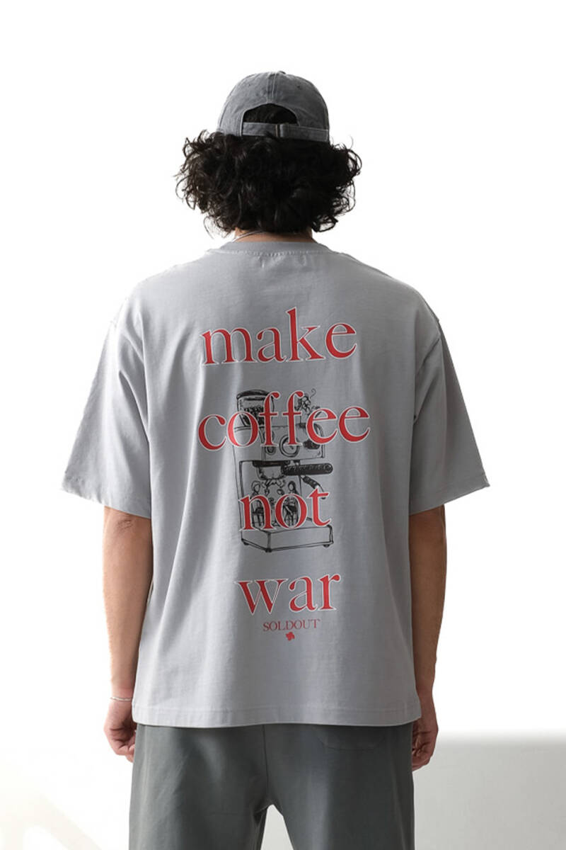 Make Coffee Gri Oversize Tişört - SOLDOUT