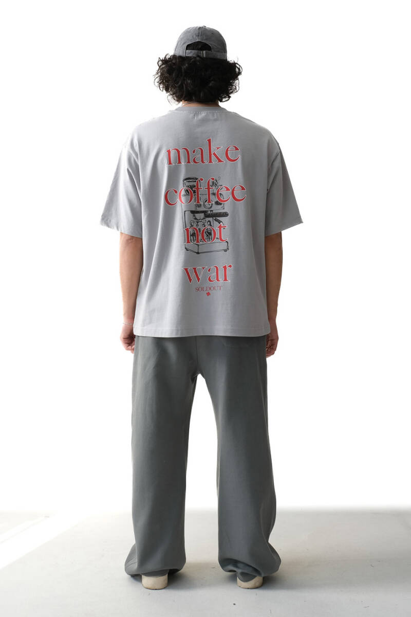Make Coffee Gri Oversize Tişört - 4