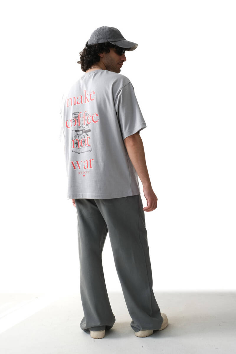 Make Coffee Gri Oversize Tişört - 5