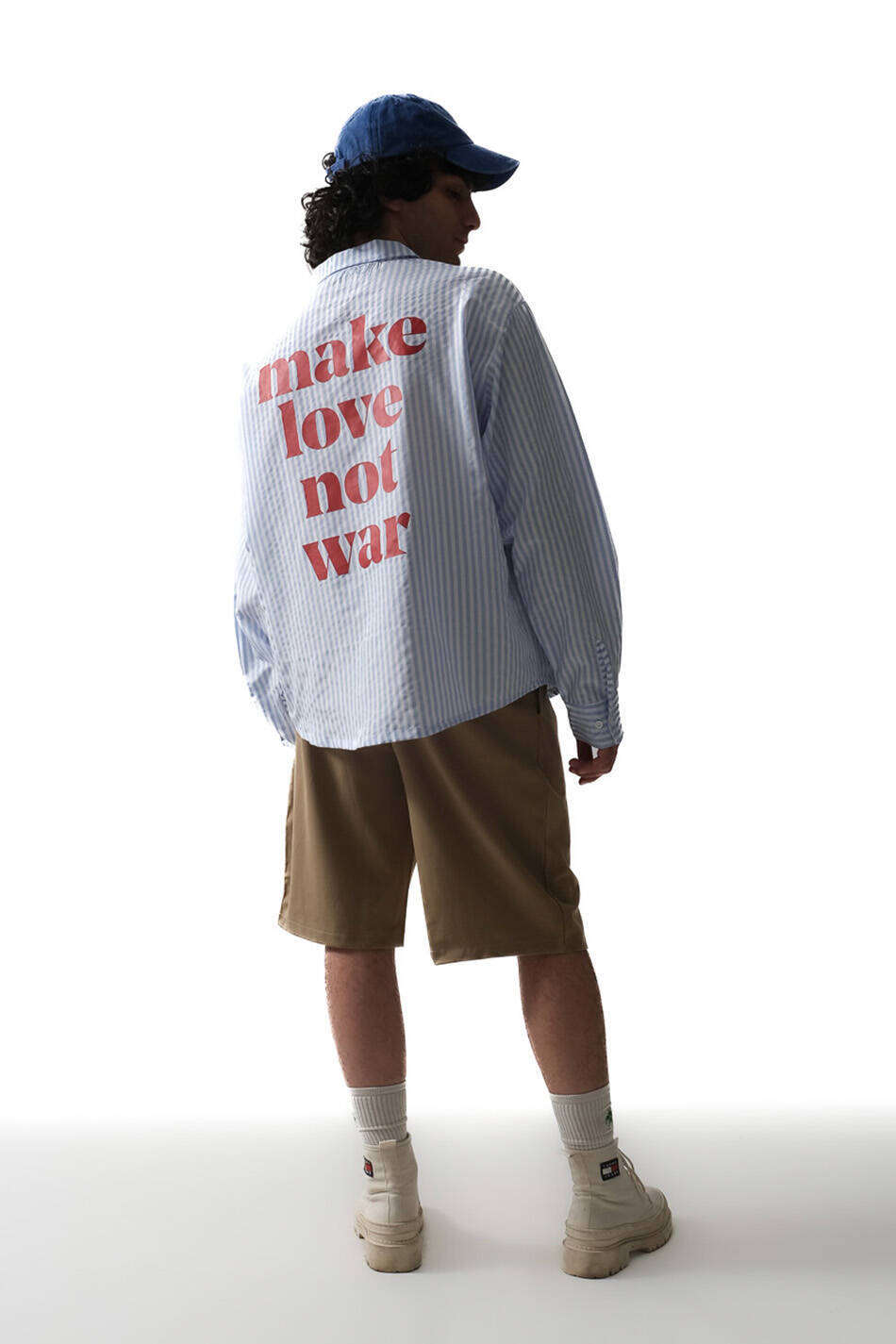 Make Love Açık Mavi Çizgili Oversize Gömlek - 5