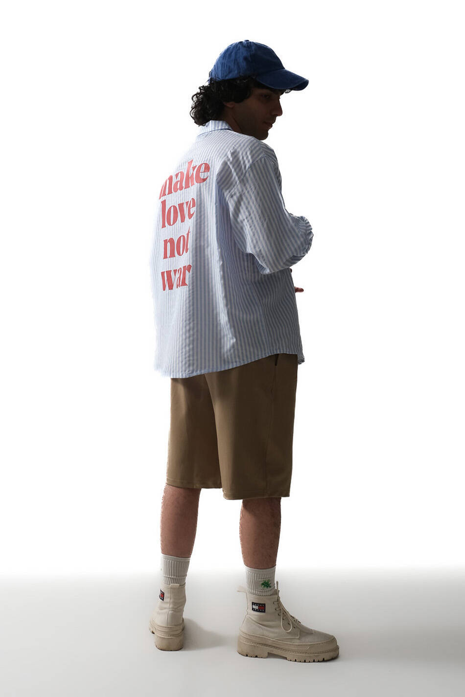 Make Love Açık Mavi Çizgili Oversize Gömlek - 7