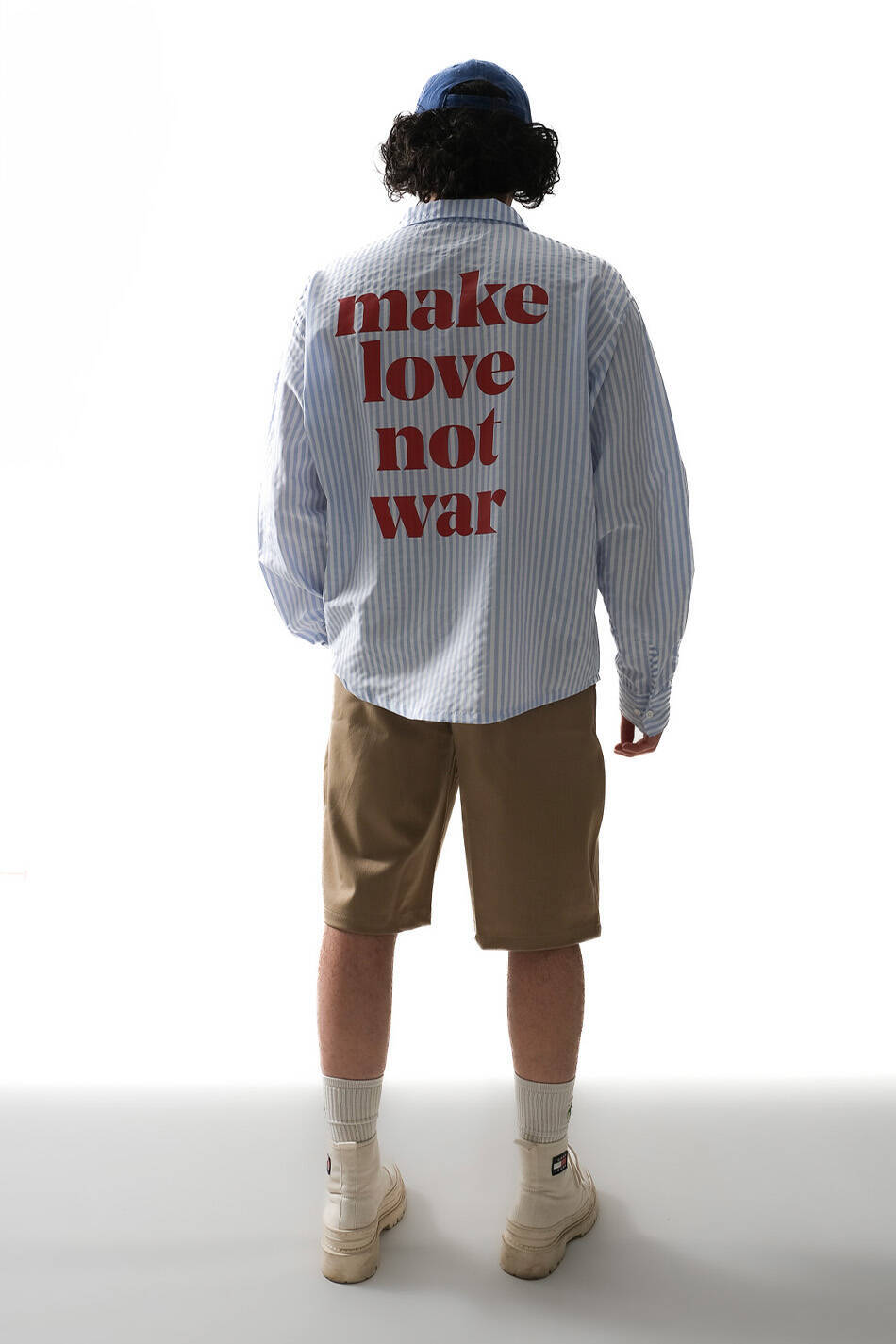 Make Love Açık Mavi Çizgili Oversize Gömlek - 3