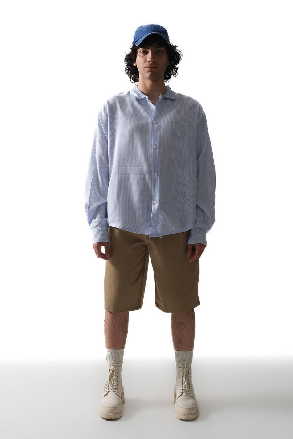 Make Love Açık Mavi Çizgili Oversize Gömlek - 4