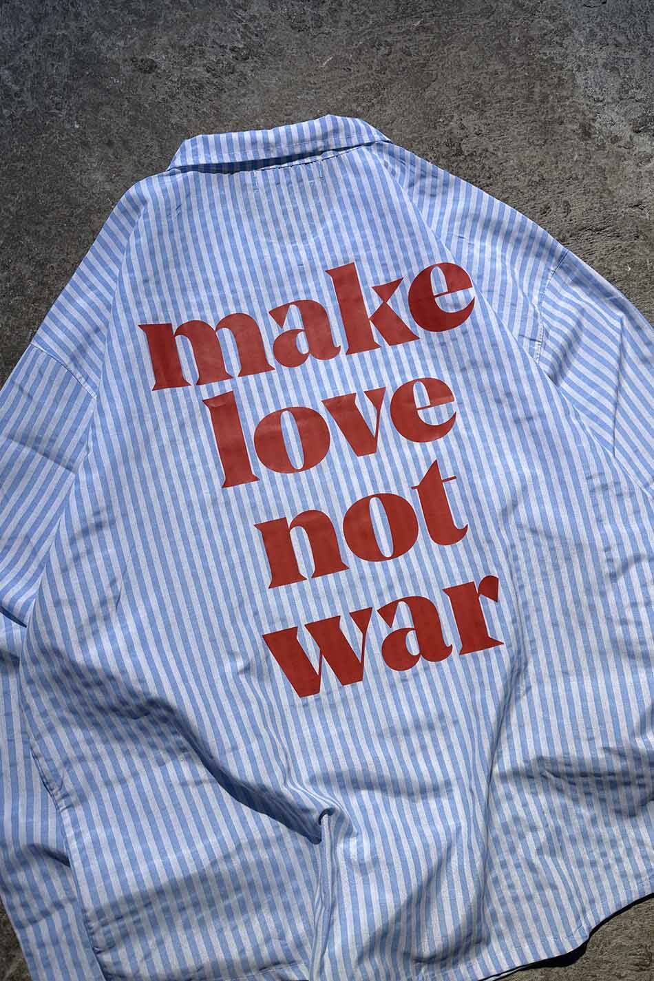 Make Love Açık Mavi Çizgili Oversize Gömlek - 8