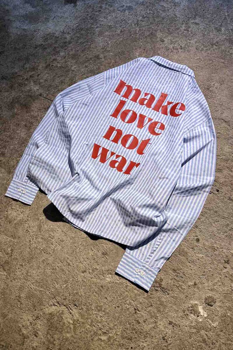 Make Love Açık Mavi Çizgili Oversize Gömlek - 9