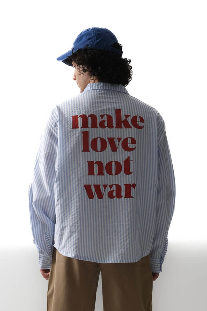 Make Love Açık Mavi Çizgili Oversize Gömlek - 1