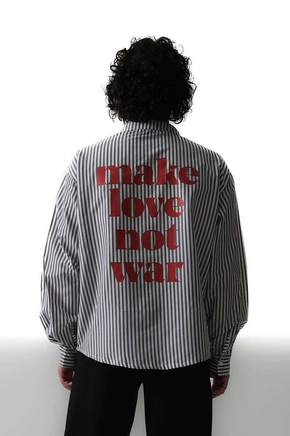 Make Love Antrasit Çizgili Oversize Gömlek - 1