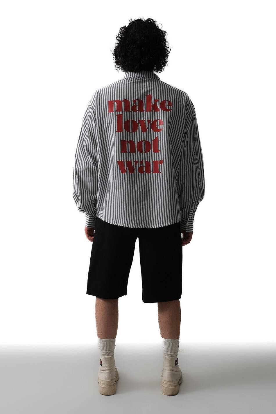 Make Love Antrasit Çizgili Oversize Gömlek - 2