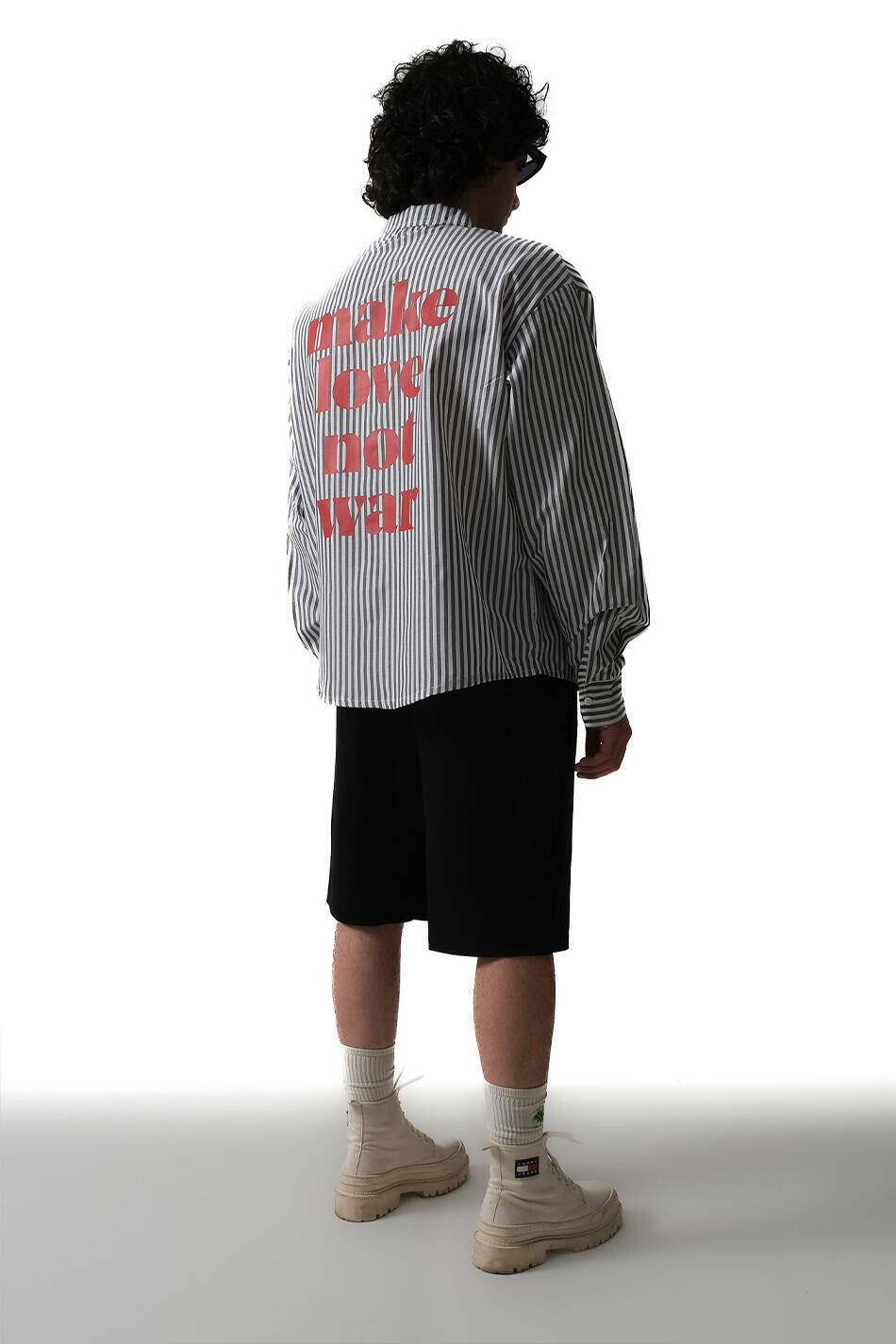 Make Love Antrasit Çizgili Oversize Gömlek - 6