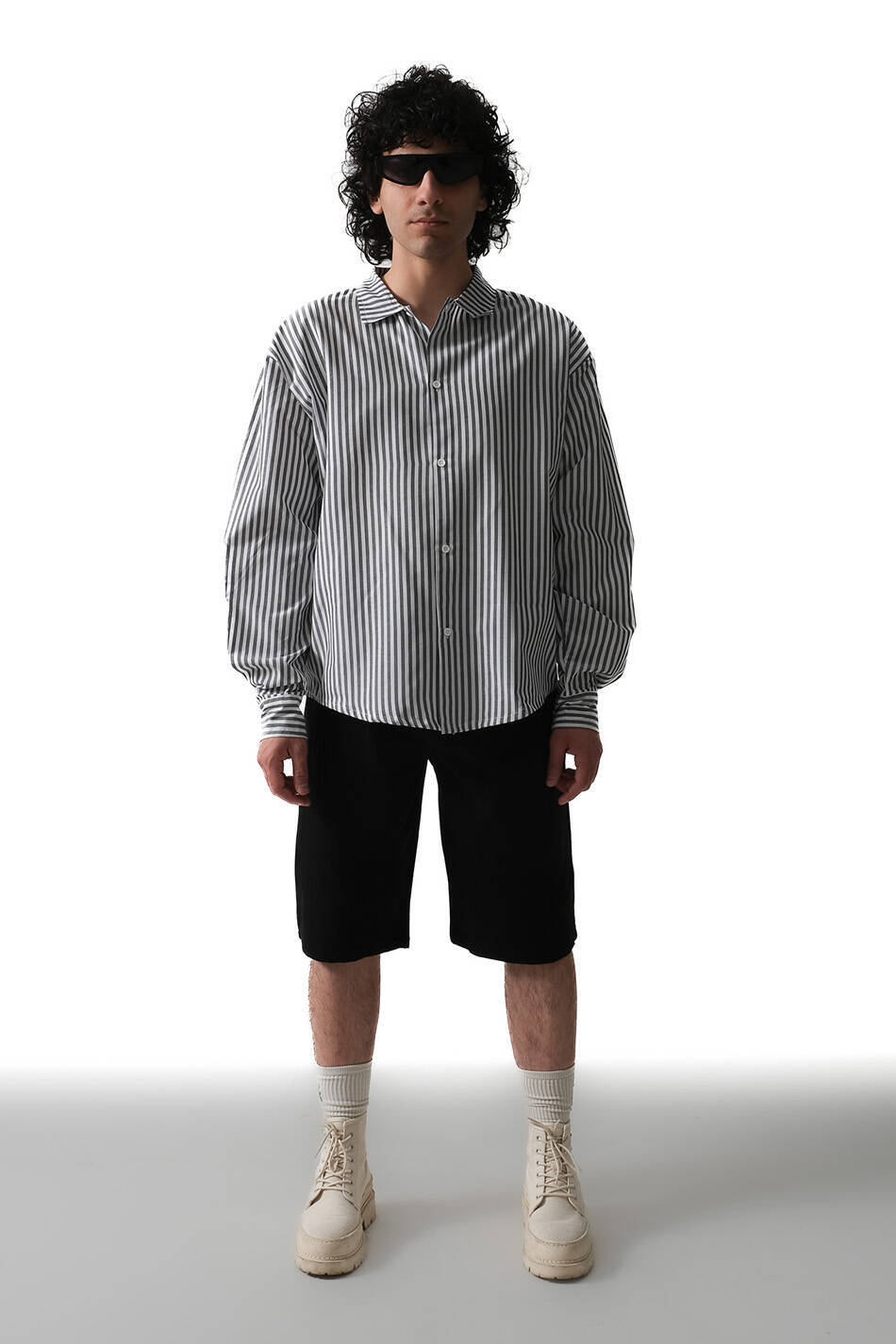 Make Love Antrasit Çizgili Oversize Gömlek - 3