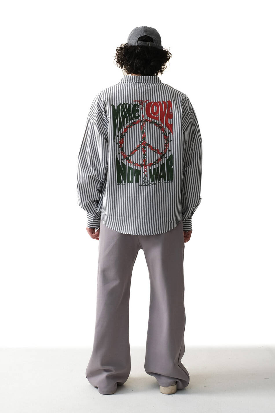 Make Love Antrasit Çizgili Oversize Gömlek - 4