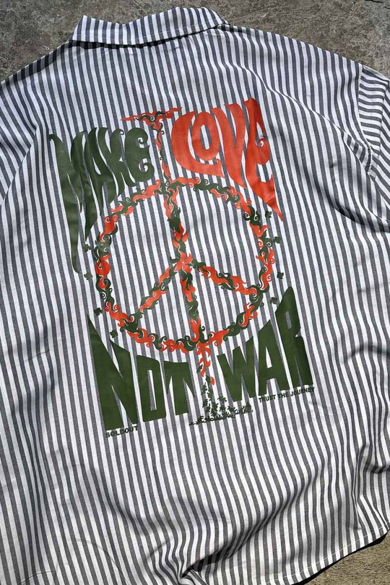 Make Love Antrasit Çizgili Oversize Gömlek - 2