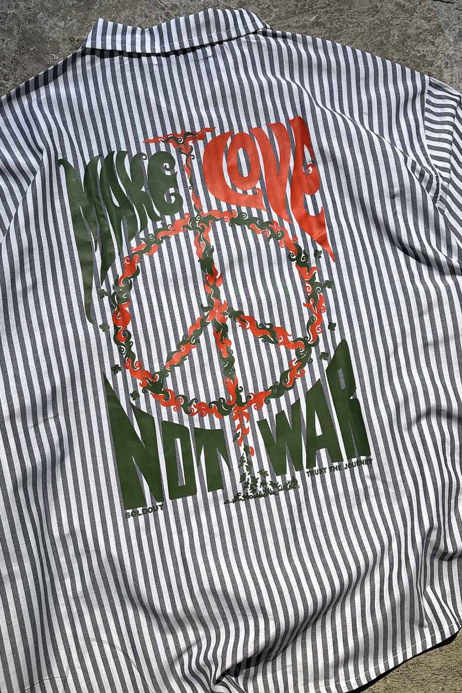 Make Love Antrasit Çizgili Oversize Gömlek - 2