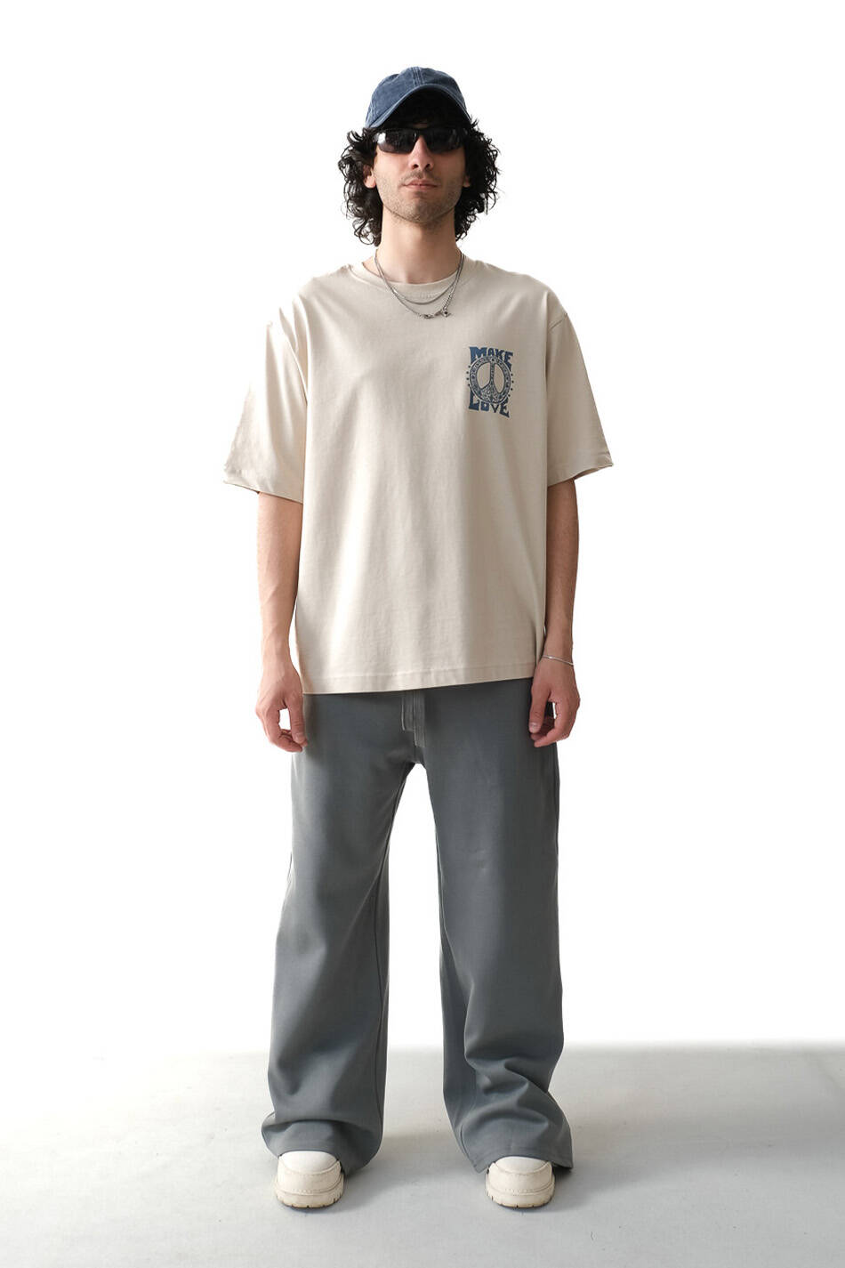 Make Love Bej Oversize Tişört - 2