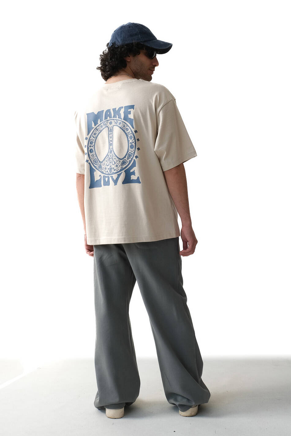 Make Love Bej Oversize Tişört - 4