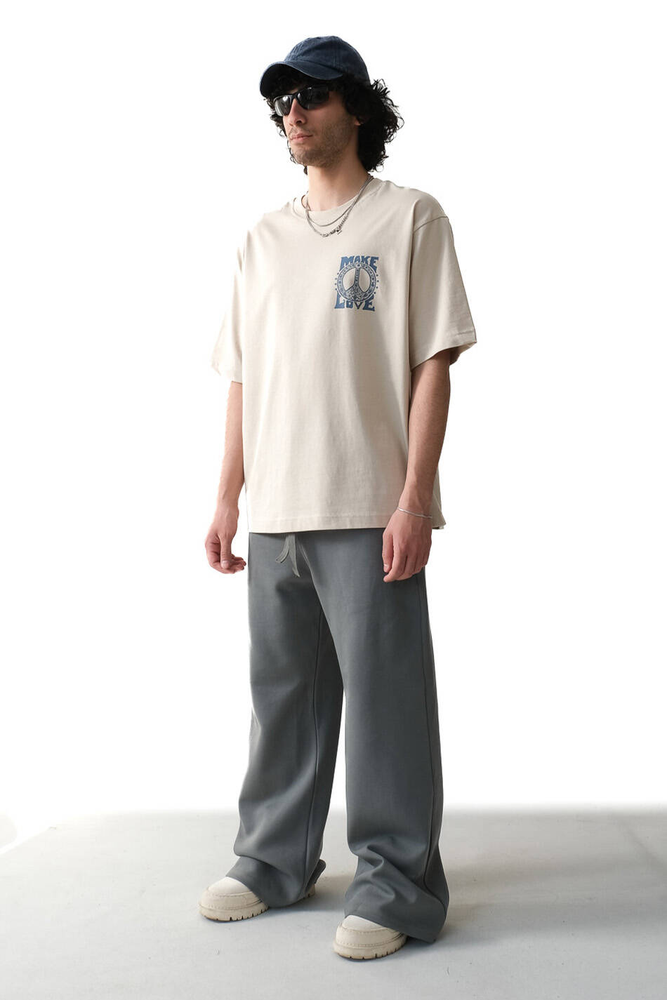 Make Love Bej Oversize Tişört - 5