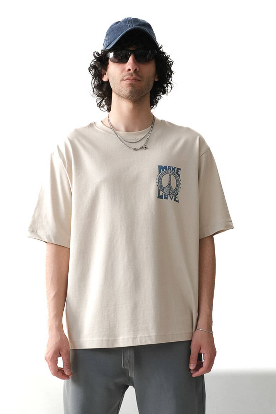 Make Love Bej Oversize Tişört - 6